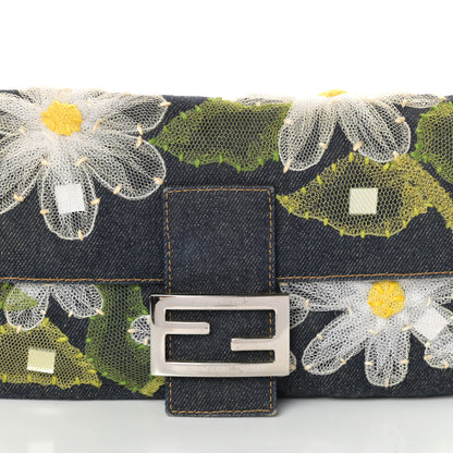 Fendi Denim Flower Applique Baguette Blue 7 of 9