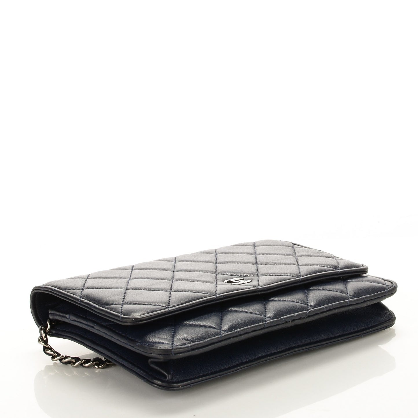 Lambskin Quilted Wallet On Chain WOC Navy Blue