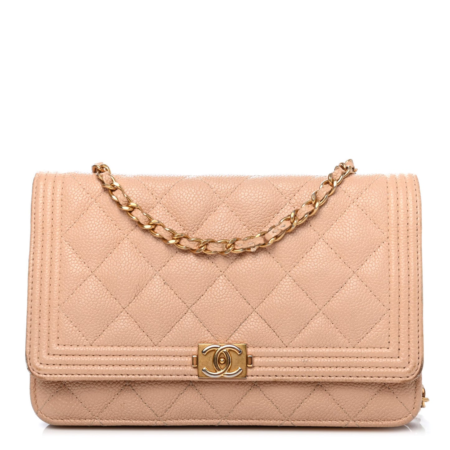 Caviar Quilted Boy Wallet On Chain WOC Dark Beige