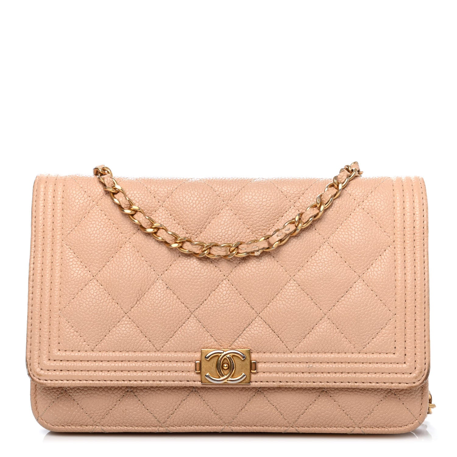 Chanel Caviar Quilted Boy Wallet On Chain WOC Dark Beige 1 of 4