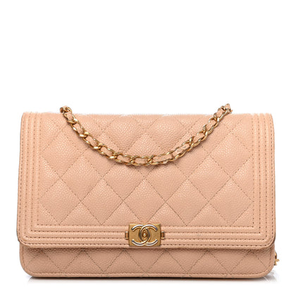 Chanel Caviar Quilted Boy Wallet On Chain WOC Dark Beige 1 of 4