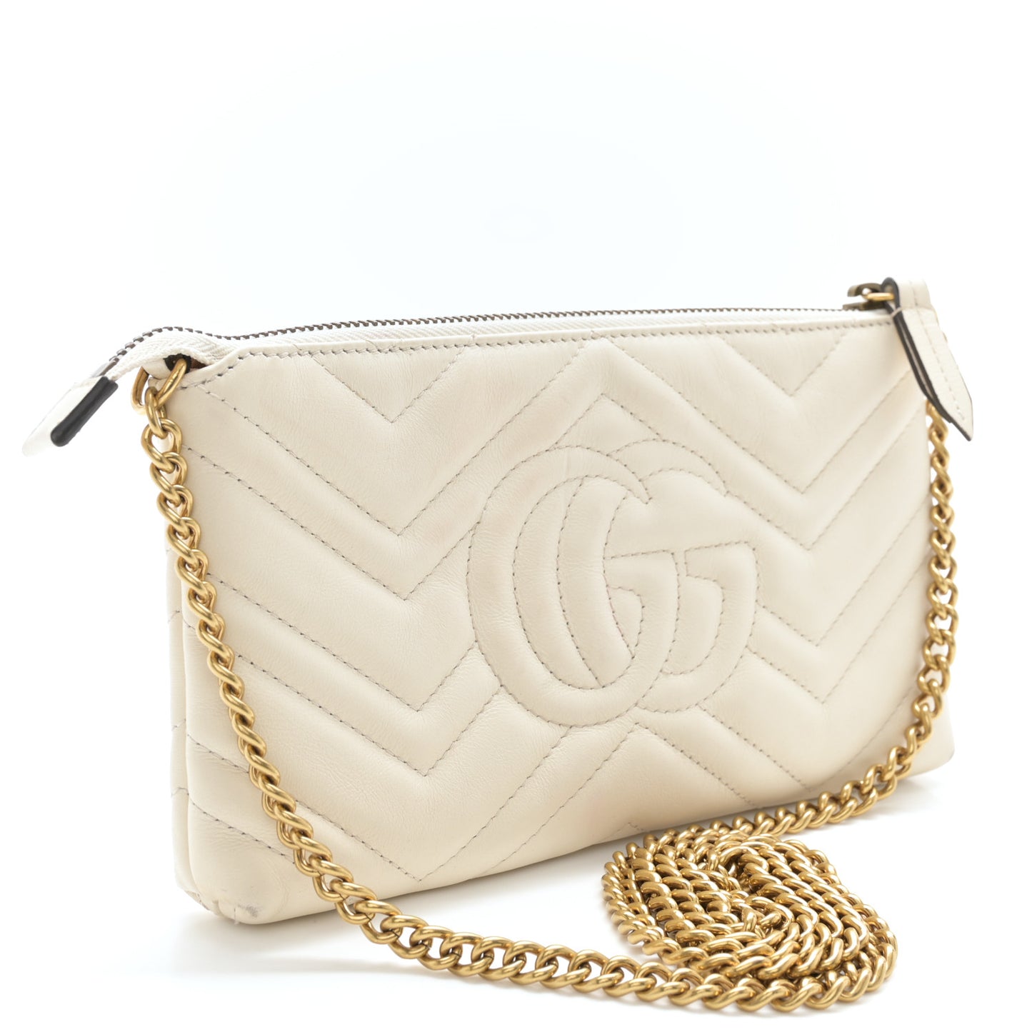 Calfskin Matelasse Mini GG Marmont Chain Bag White