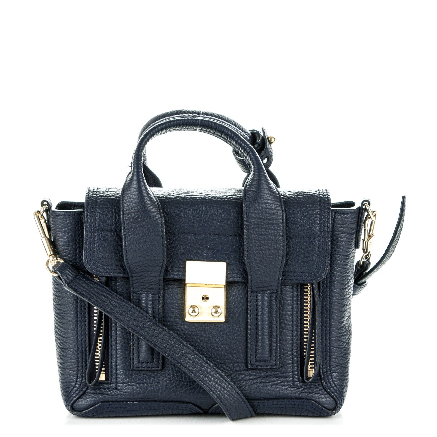 3.1 Phillip Lim 3.1 Textured Calfskin Mini Pashli Satchel Ink 1 of 7