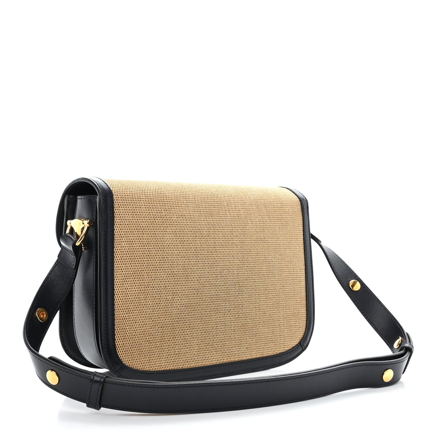 Gucci Vintage Rice Canvas Plutone Calfskin Horsebit 1955 Shoulder Bag Beige Blue 3 of 12