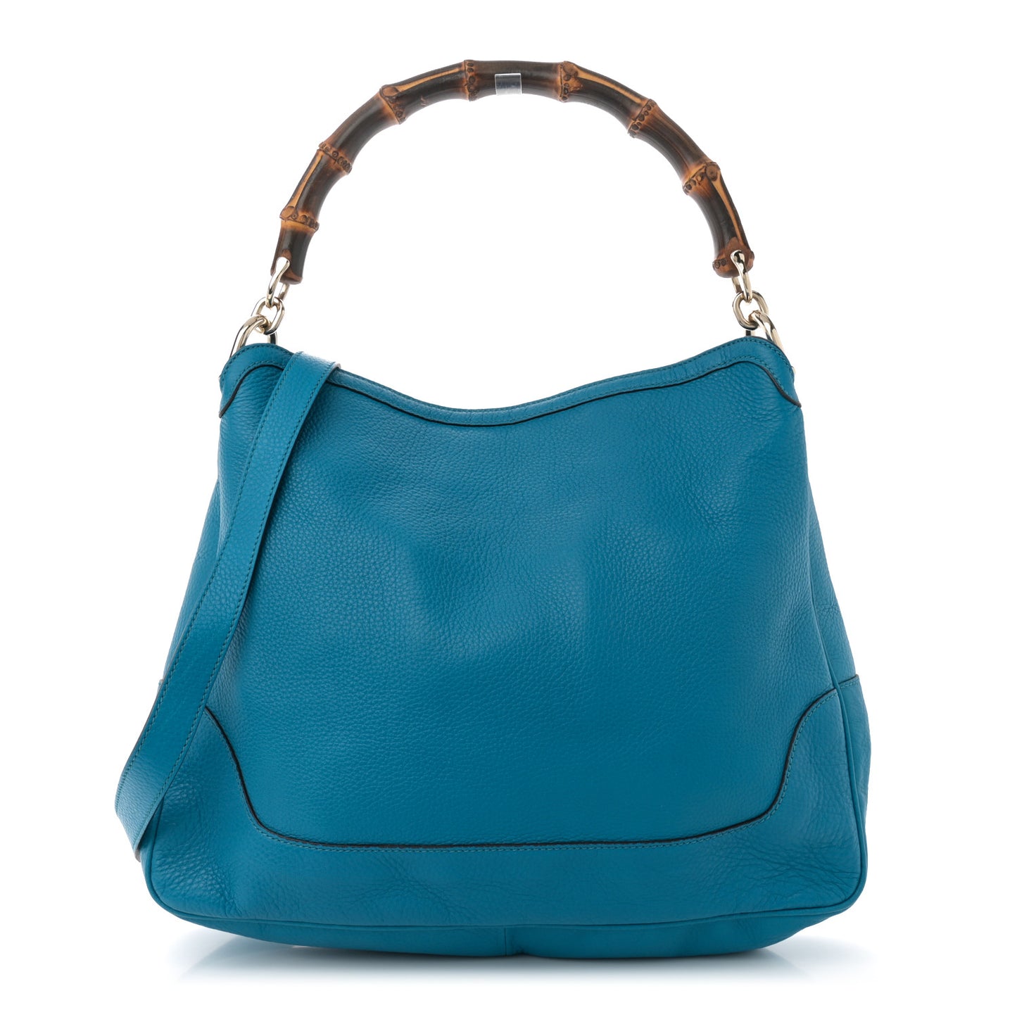Pebbled Calfskin Medium Diana Bamboo Shoulder Bag Turquoise