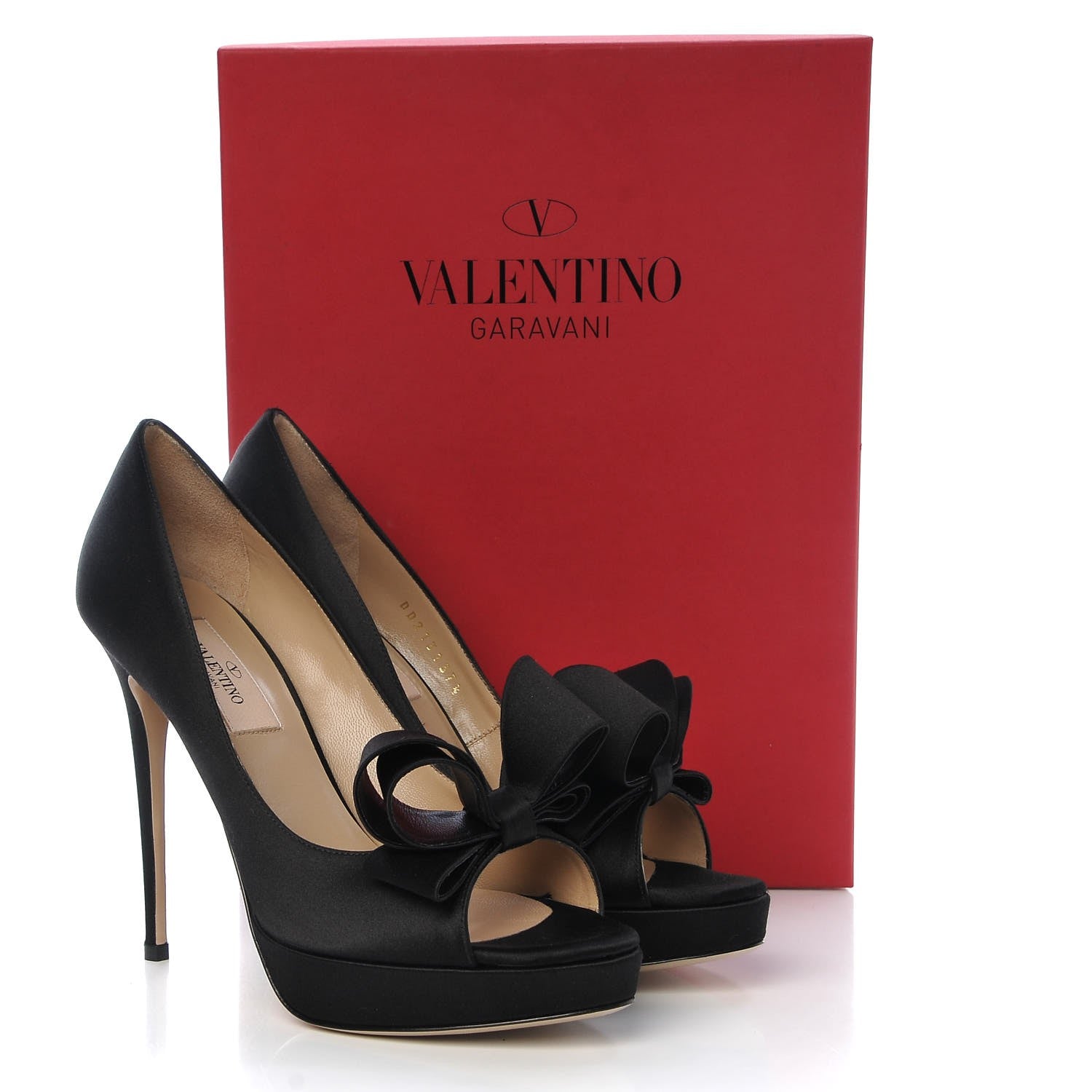 Valentino Garavani Satin Couture Bow Peep Toe 95/125mm Platform Pumps 37.5 Black 9 of 9