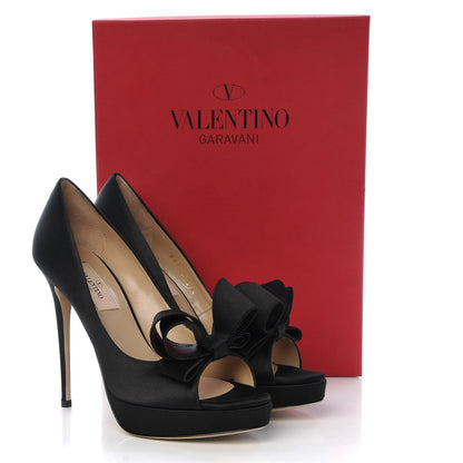 Valentino Garavani Satin Couture Bow Peep Toe 95/125mm Platform Pumps 37.5 Black 9 of 9