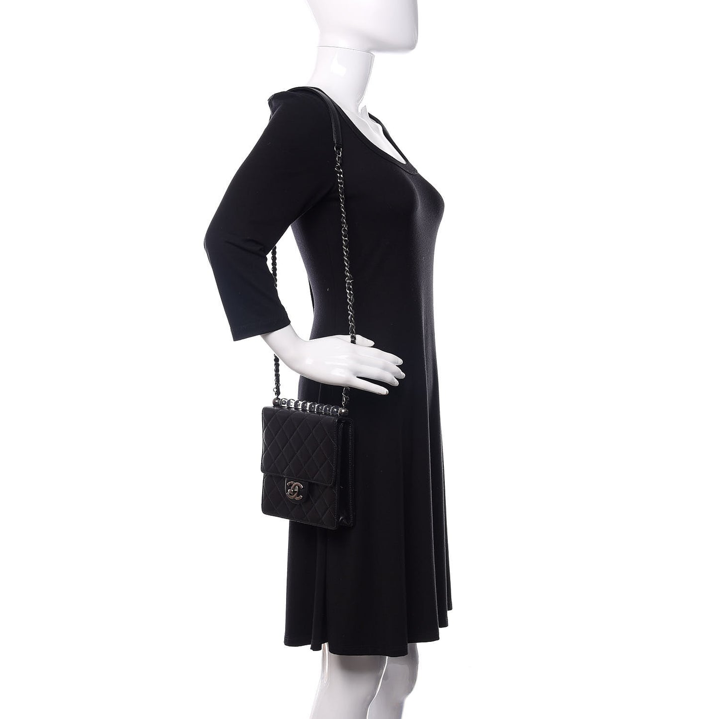 Goatskin Quilted Acrylic Beads Flap Black