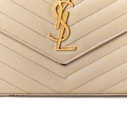Saint Laurent Grain De Poudre Matelasse Chevron Monogram Chain Wallet Dark Latte 24 of 30