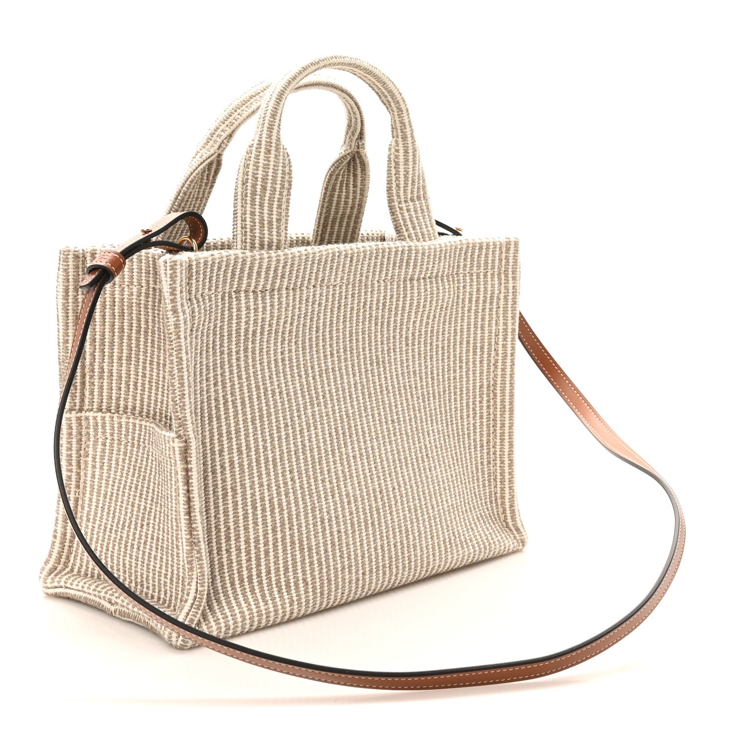 Celine Canvas Calfskin Striped Triomphe Small Cabas Beige 3 of 9