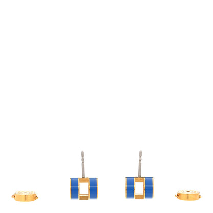 Hermes Gold Lacquered Pop H Earrings Bleu Sature 3 of 6