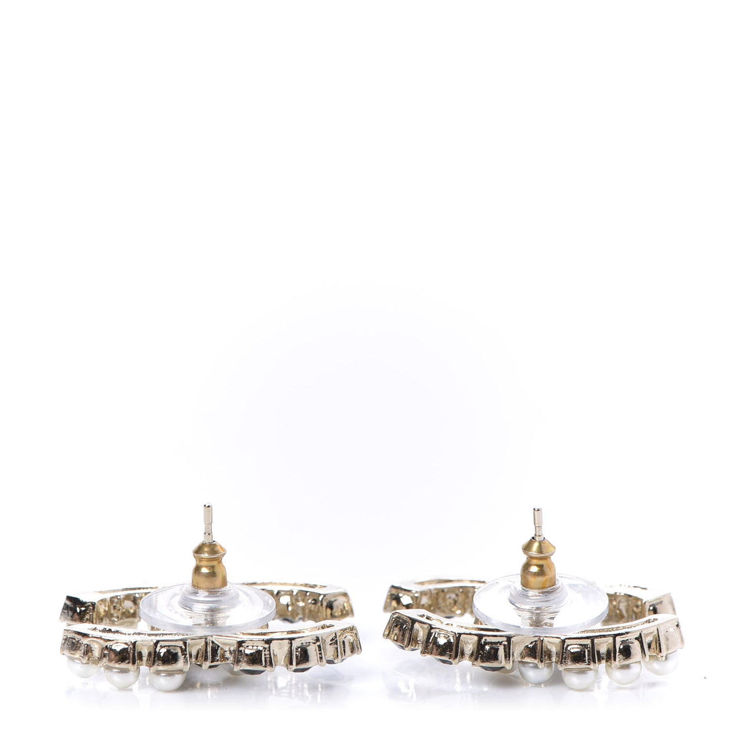 Resin Pearl CC Dazzling Domino Earrings Gold Black