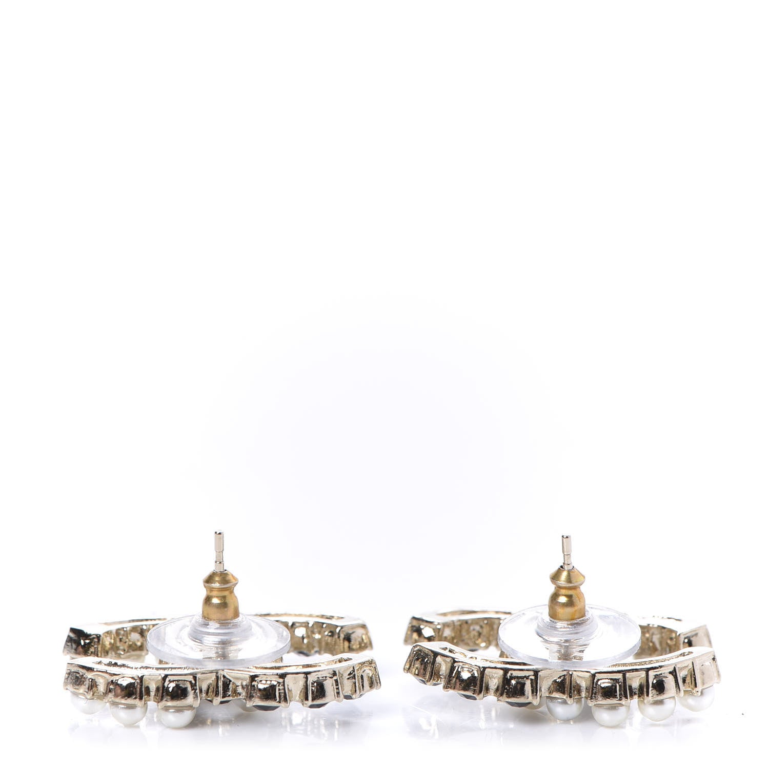 Chanel Resin Pearl CC Dazzling Domino Earrings Gold Black 3 of 5