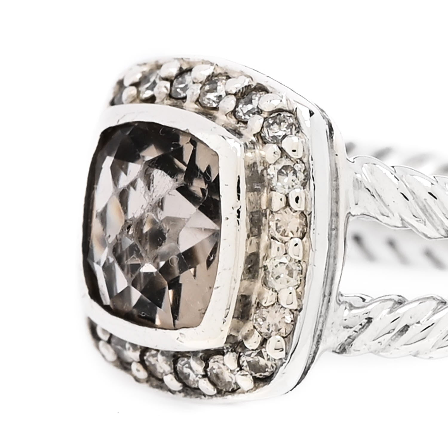 David Yurman Sterling Silver Diamond Smoky Quartz 7mm Petite Albion Ring 50 5.25 3 of 5