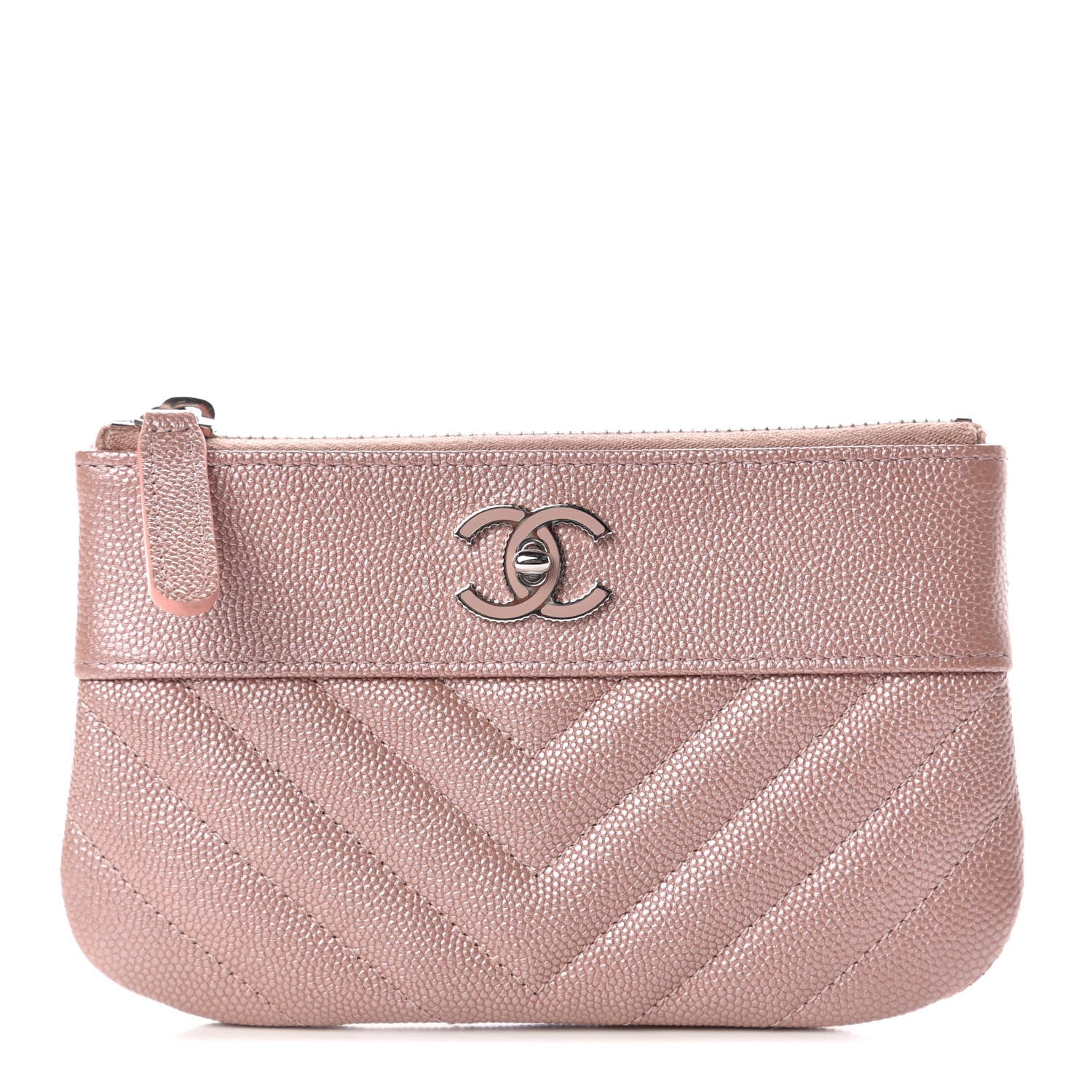 Chanel Metallic Caviar Chevron Quilted Small Vintage Mademoiselle Cosmetic Case Pink 1 of 10