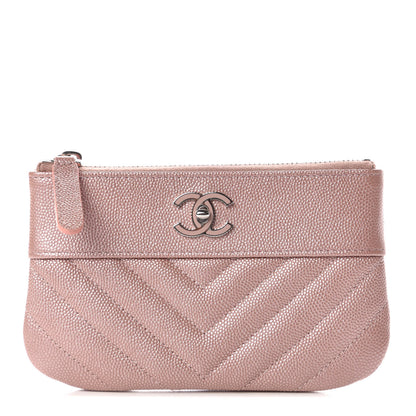 Chanel Metallic Caviar Chevron Quilted Small Vintage Mademoiselle Cosmetic Case Pink 1 of 10