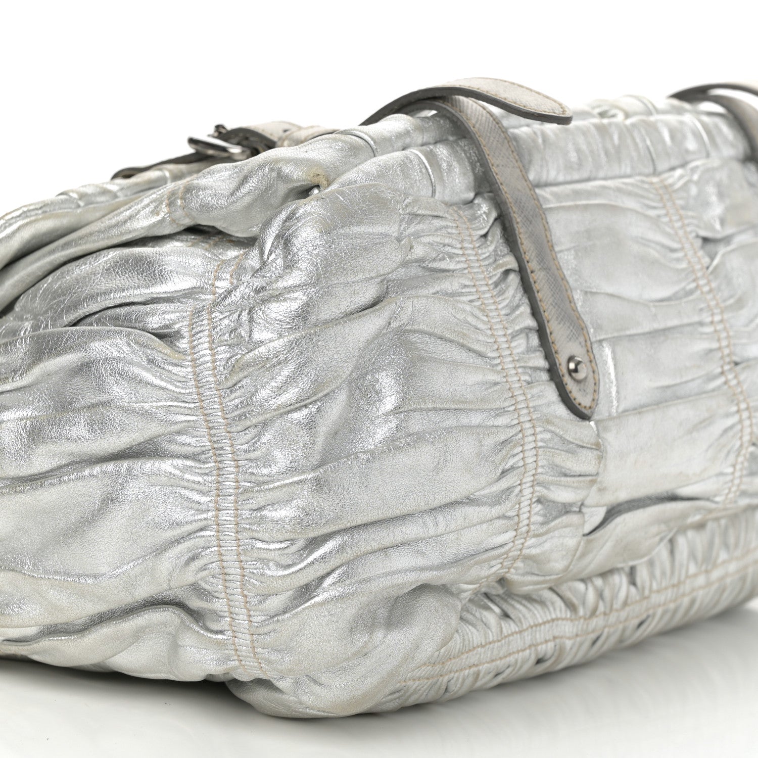 Prada Metallic Nappa Gaufre Messenger Tote Argento 10 of 19