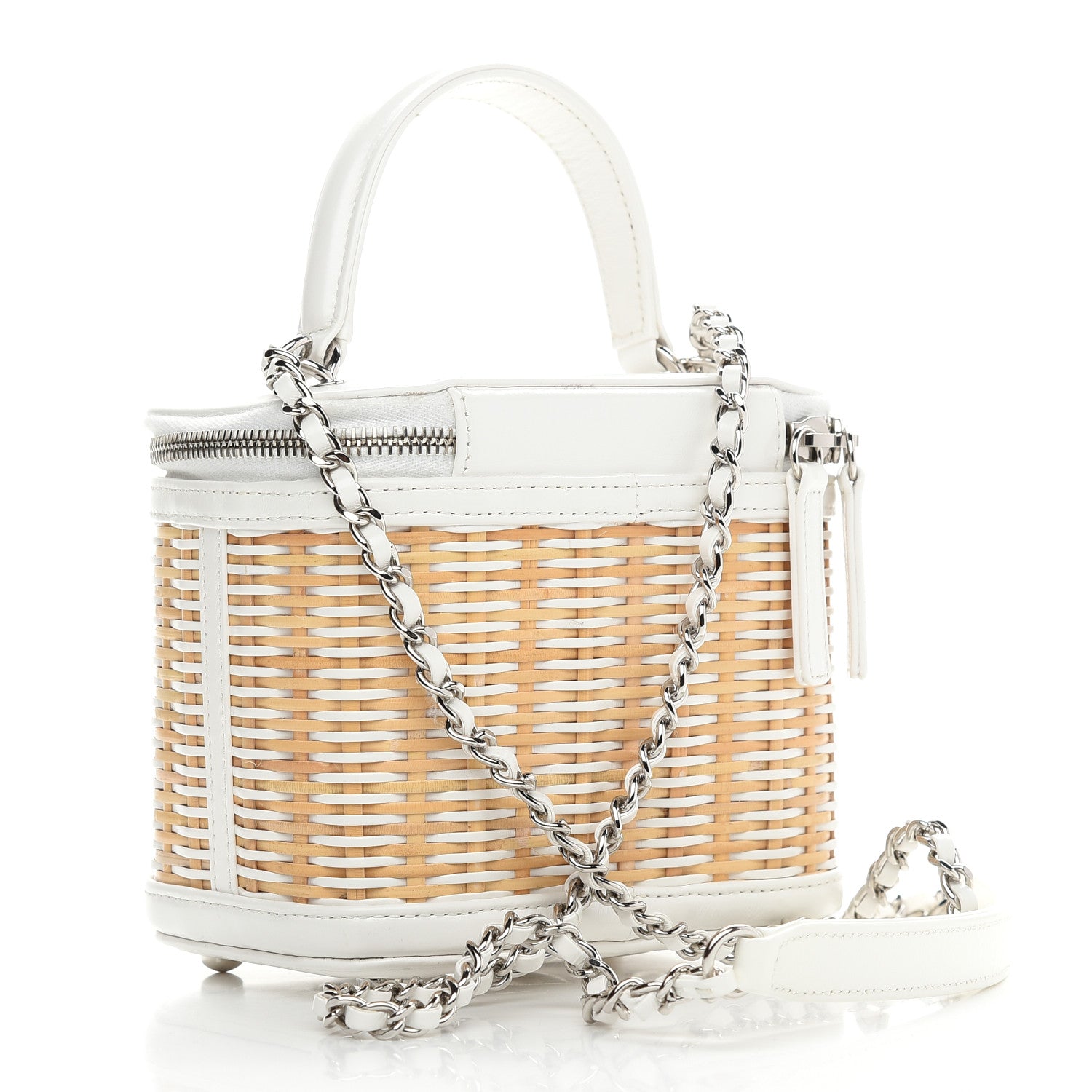 Chanel Calfskin Raffia Small Vanity Case Bag White Beige 3 of 9