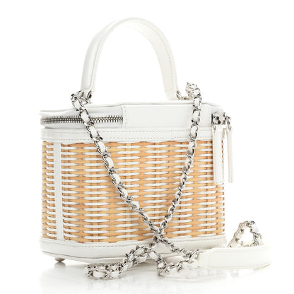 Chanel Calfskin Raffia Small Vanity Case Bag White Beige 3 of 9