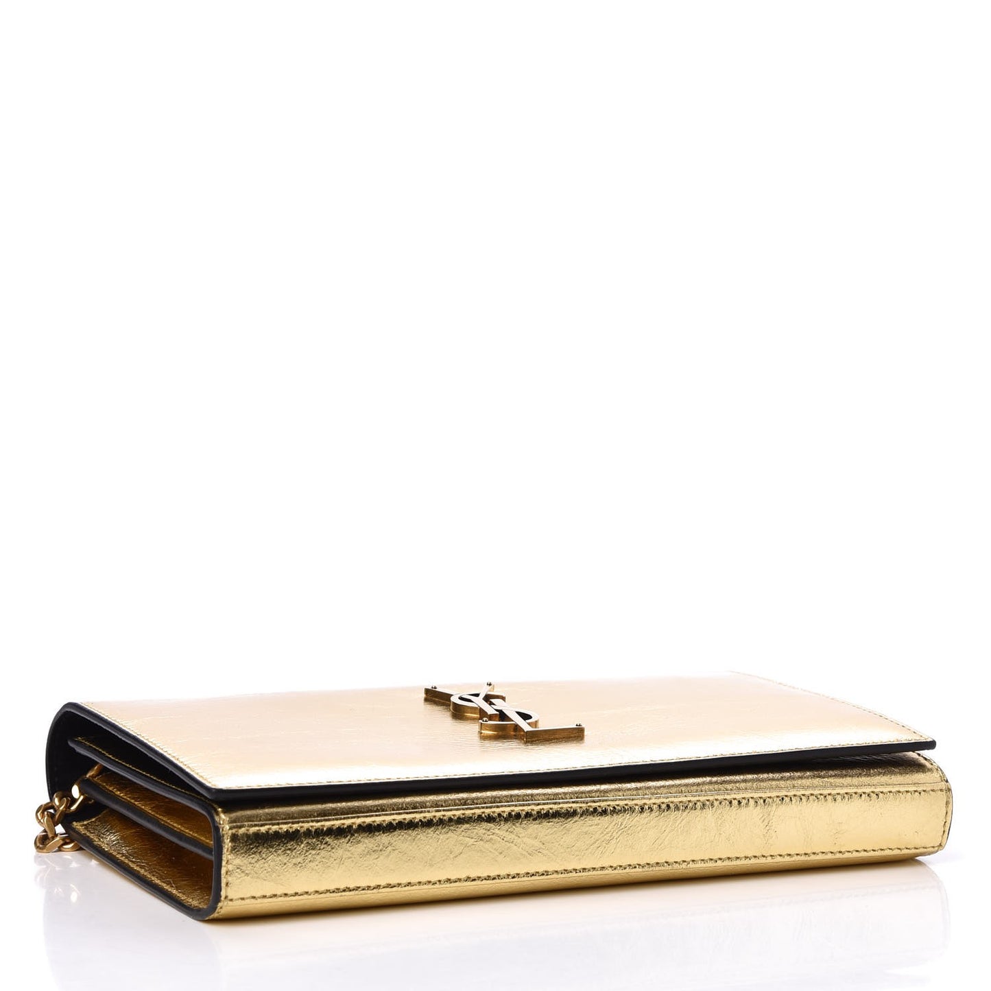 Metallic Calfskin Monogram Chain Wallet Gold Black