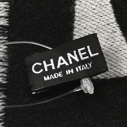 Chanel Cashmere Wool Silk CC Logo Stole Black Pink Beige 4 of 4