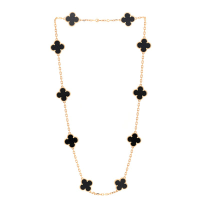 Van Cleef & Arpels 18K Yellow Gold Black Onyx 10 Motifs Vintage Alhambra Necklace 3 of 4
