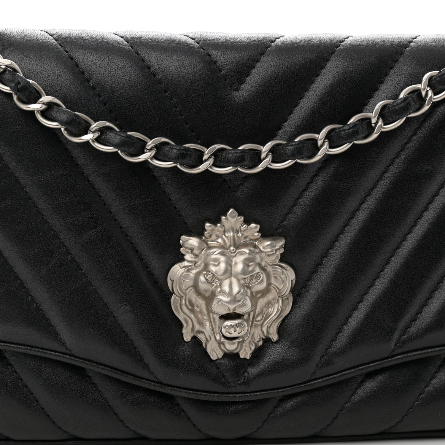 Chanel Lambskin Chevron Medium Leo Lion Flap Black 8 of 10