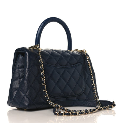 Chanel Caviar Quilted Lizard Embossed Mini Coco Handle Flap Navy Blue 3 of 9