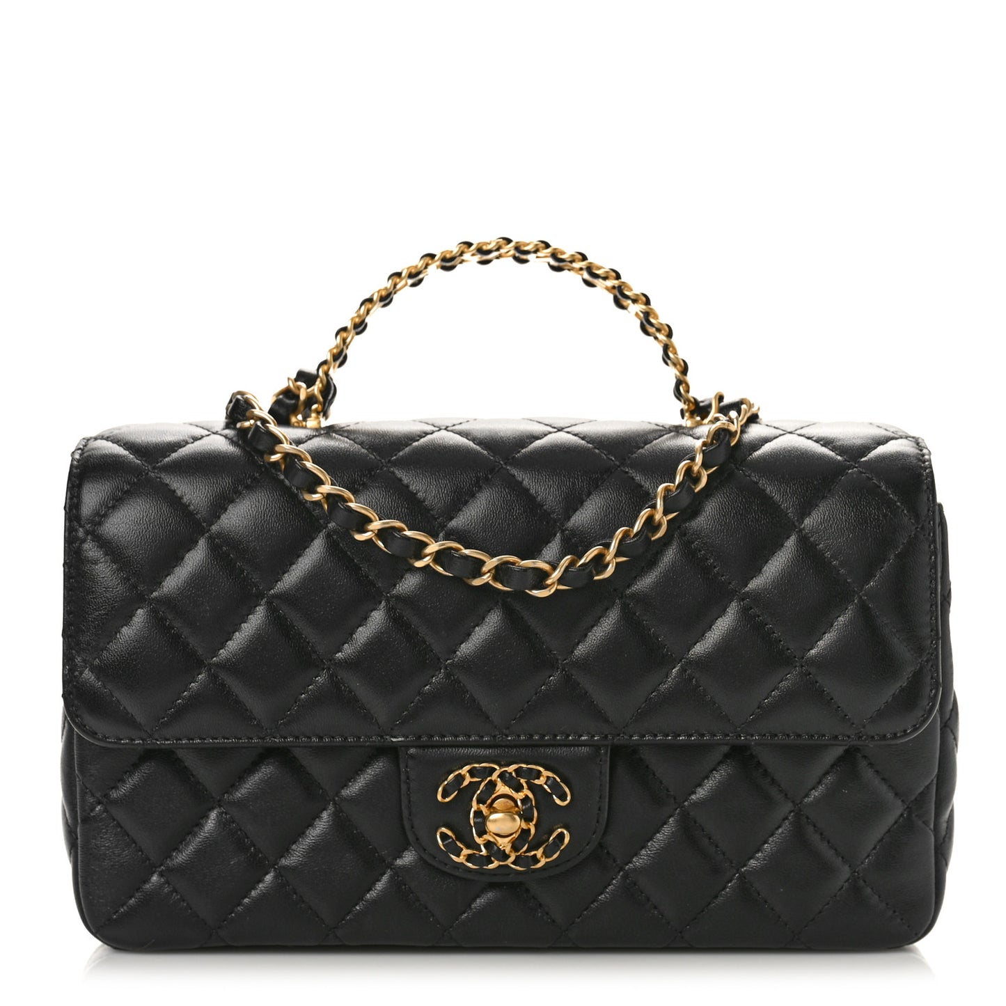 Lambskin Quilted Small Strass On Top Flap Bag Black