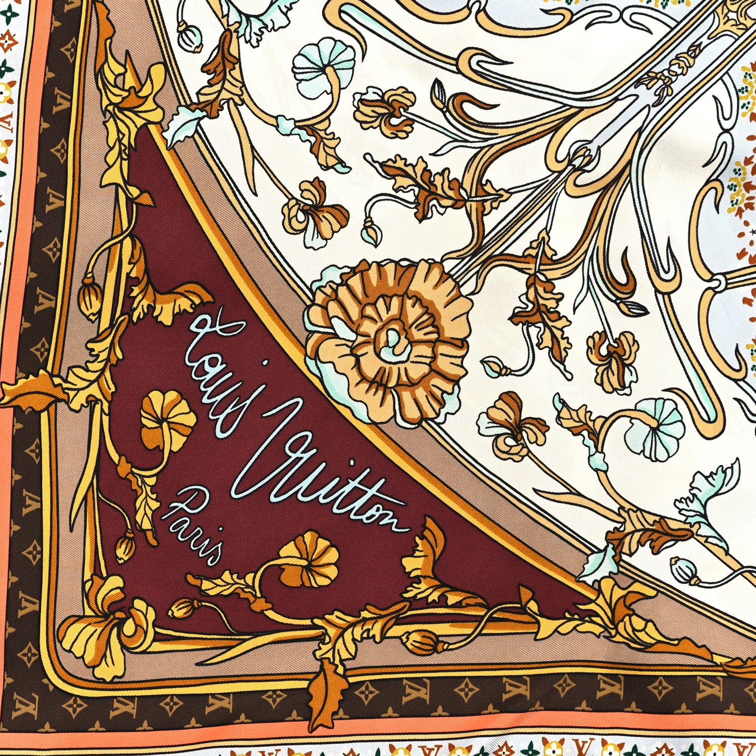 Louis Vuitton Silk Maison De Familie Square Scarf 90 Tan 2 of 3