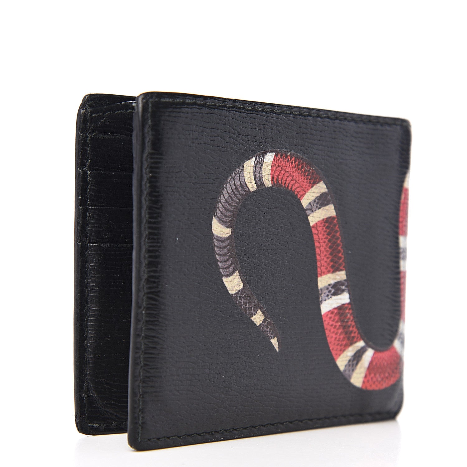 Gucci Shangai Calfskin Kingsnake Bi-Fold Wallet Black 2 of 7