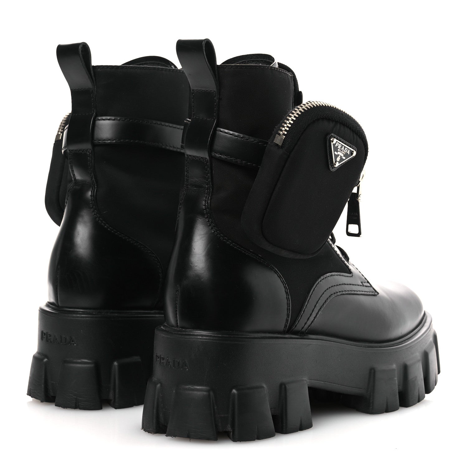Prada Spazzolato Rois Nylon Metal Triangle Logo Monolith Pouch Pocket 55mm Boots 37 Black 5 of 12
