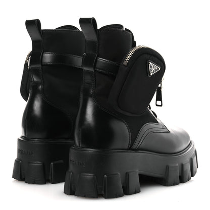 Prada Spazzolato Rois Nylon Metal Triangle Logo Monolith Pouch Pocket 55mm Boots 37 Black 5 of 12