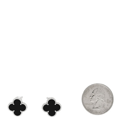 Van Cleef & Arpels 18K White Gold Black Onyx Vintage Alhambra Earrings 2 of 5