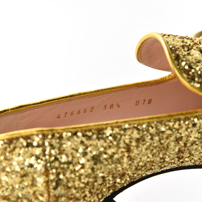 Gucci Glitter Nappa Web Peyton 75mm Loafer Pumps 38.5 Oro Vecchio 10 of 11