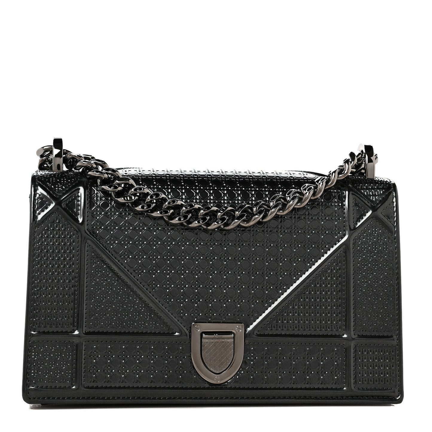 Metallic Patent Micro-Cannage Small Diorama Flap Bag Onyx Black