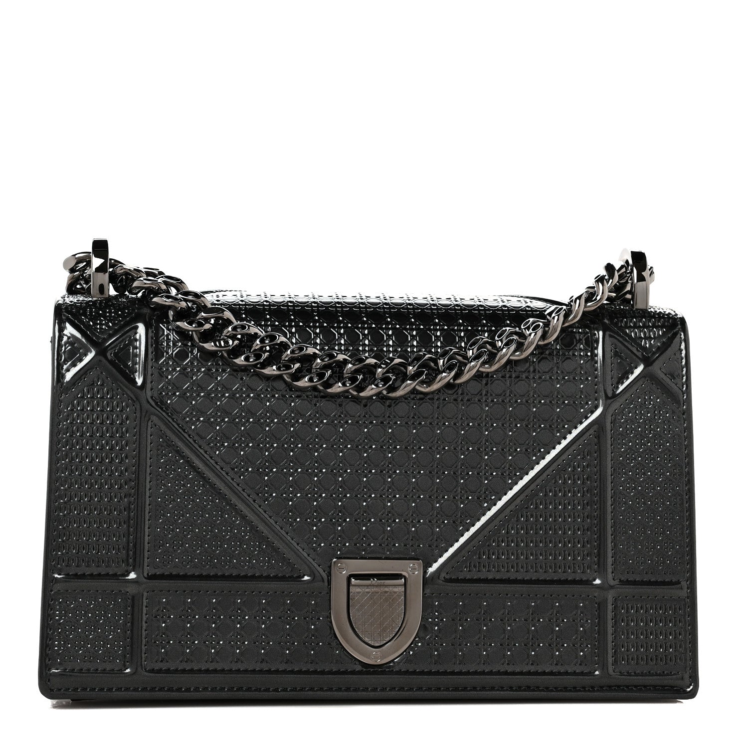 Christian Dior Metallic Patent Micro-Cannage Small Diorama Flap Bag Onyx Black 1 of 10