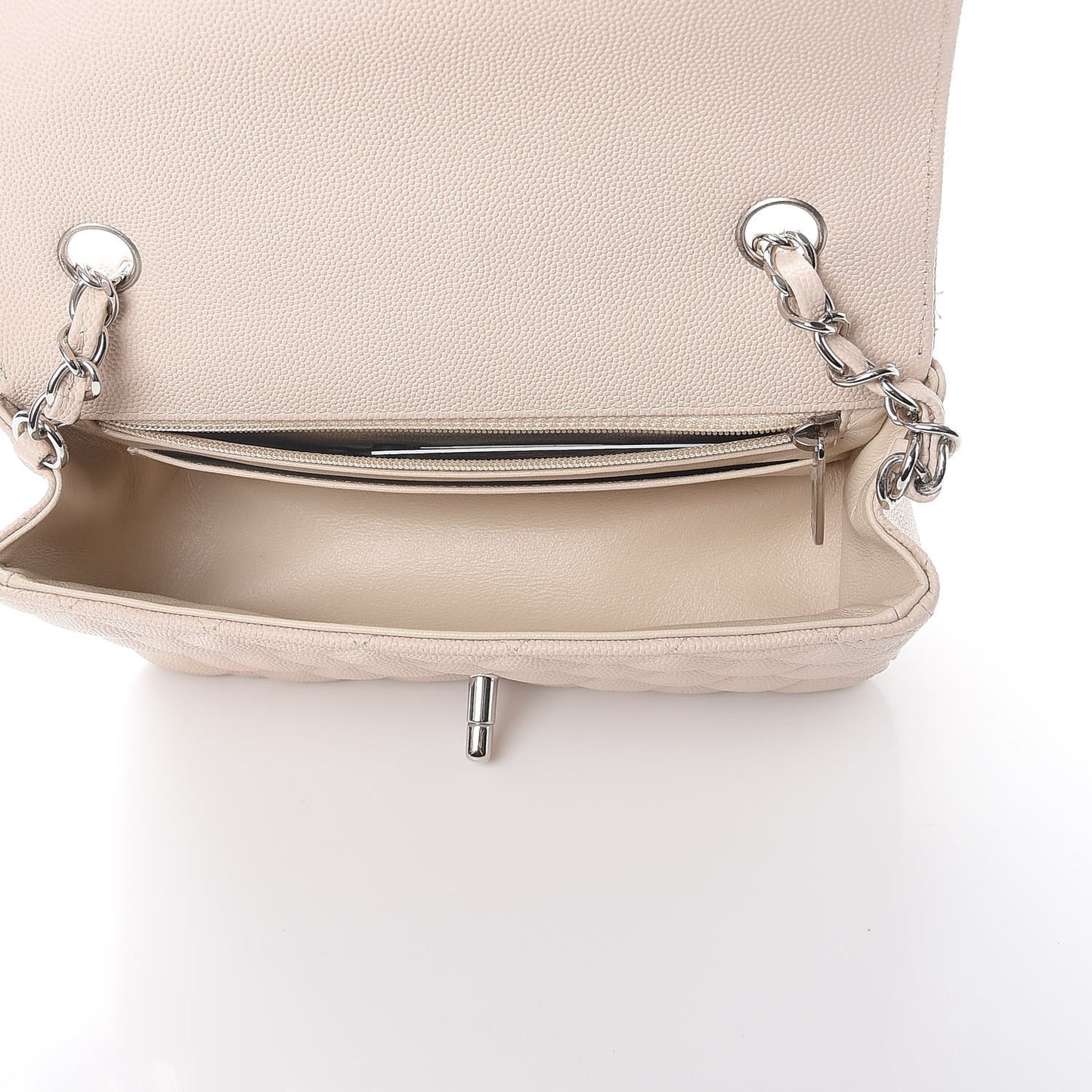 Caviar Quilted Mini Rectangular Flap Light Beige