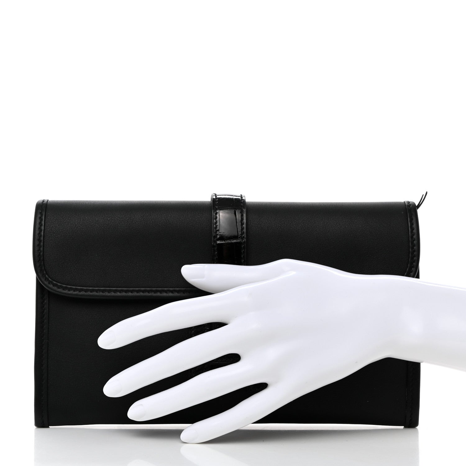 Hermes Swift Shiny Alligator Jige Duo Touch Clutch Black 2 of 9