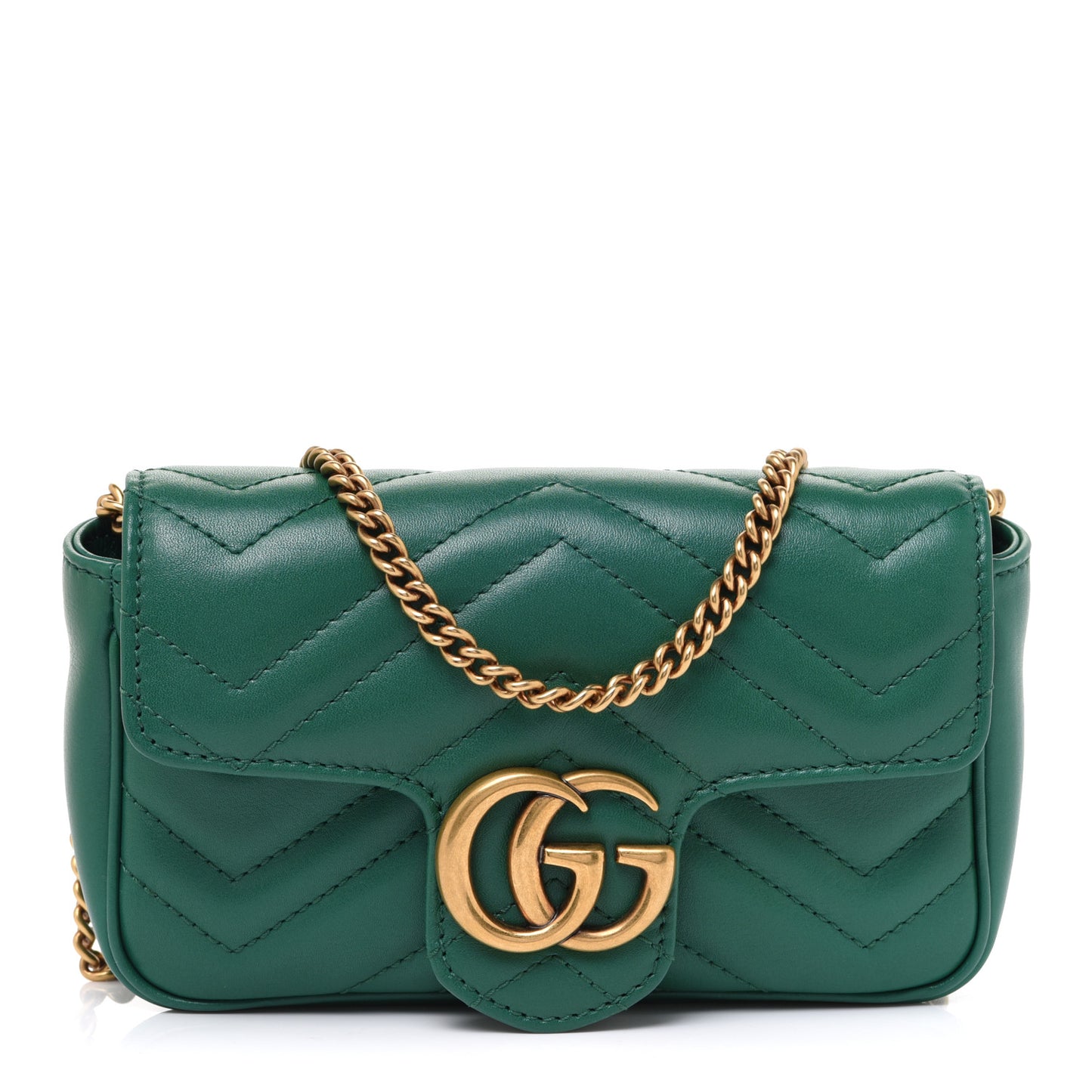 Calfskin Matelasse Super Mini GG Marmont Shoulder Bag Emerald Green