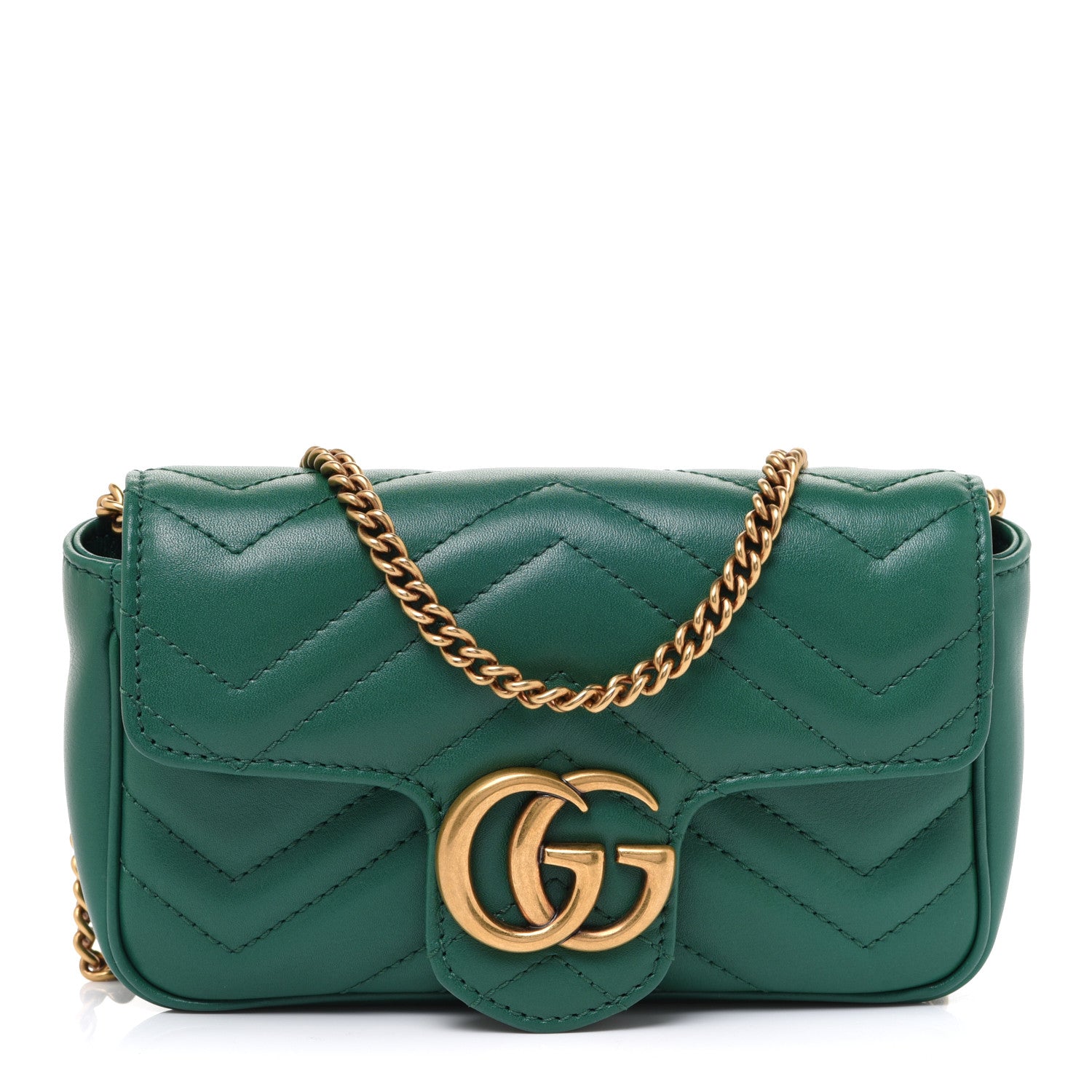 Gucci Calfskin Matelasse Super Mini GG Marmont Shoulder Bag Emerald Green 1 of 10