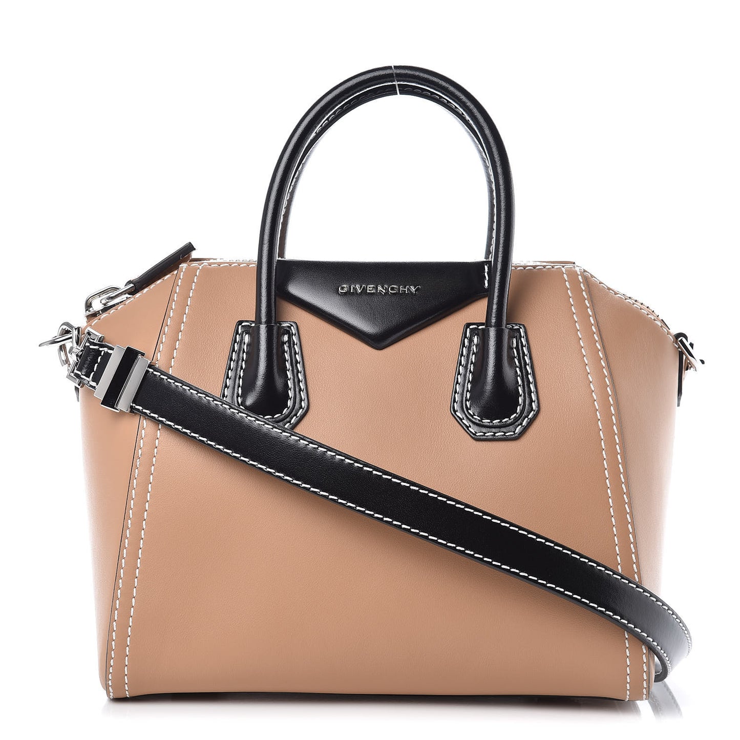 Calfskin Small Topstitch Bi-Color Antigona Beige Black
