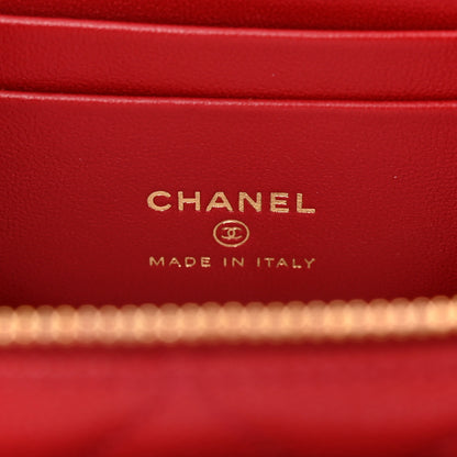 Chanel Caviar Quilted Polly Pocket East West Top Vanity With Chain Red 6 of 10