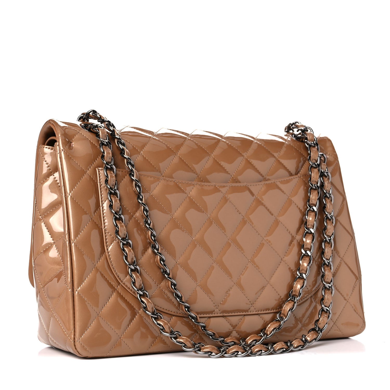 Chanel Patent Calfskin Quilted Maxi Double Flap Dark Beige 3 of 14