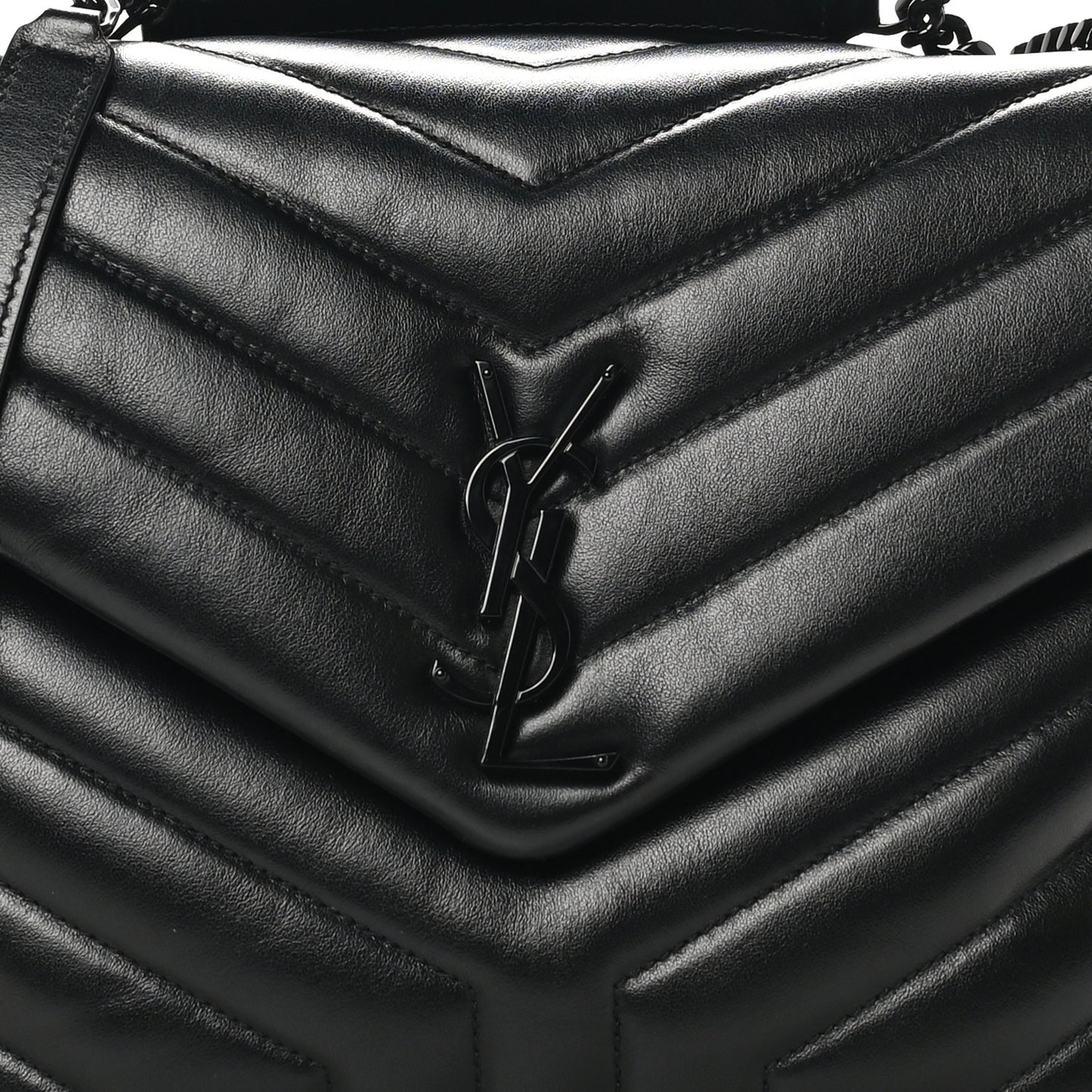 Calfskin Y Quilted Monogram Monochrome Medium Loulou Chain Satchel Black