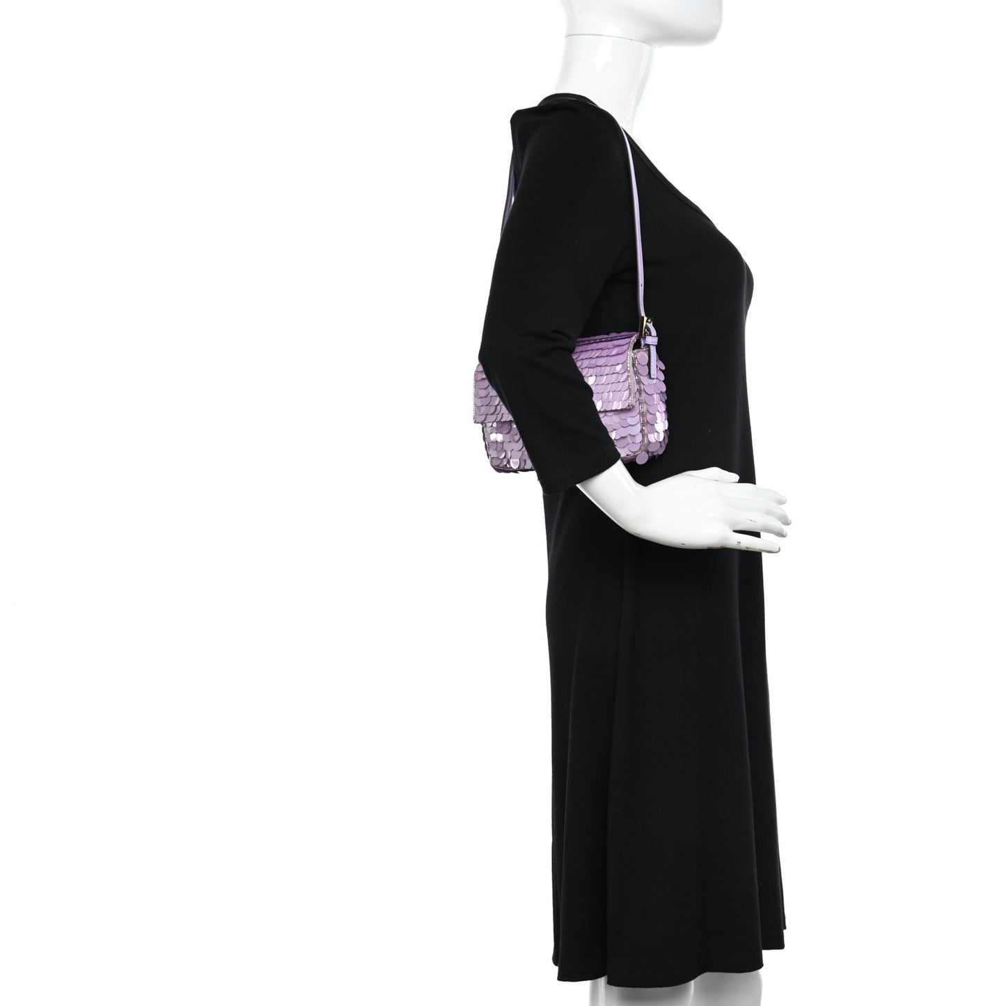 Satin Sequin Paillettes Shiny Nappa Mini Baguette 1997 Lilla