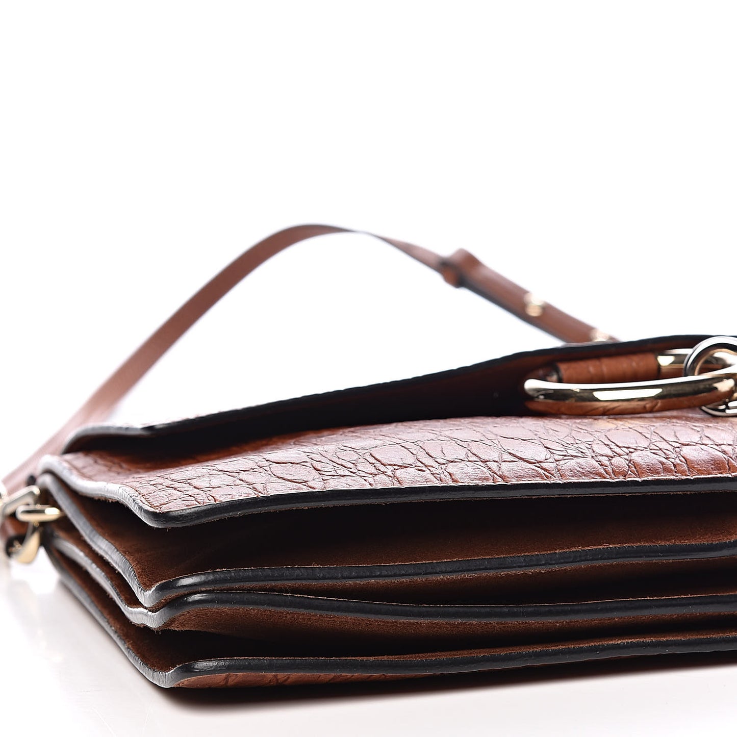 Calfskin Crocodile Embossed Medium Faye Shoulder Bag Mahogany