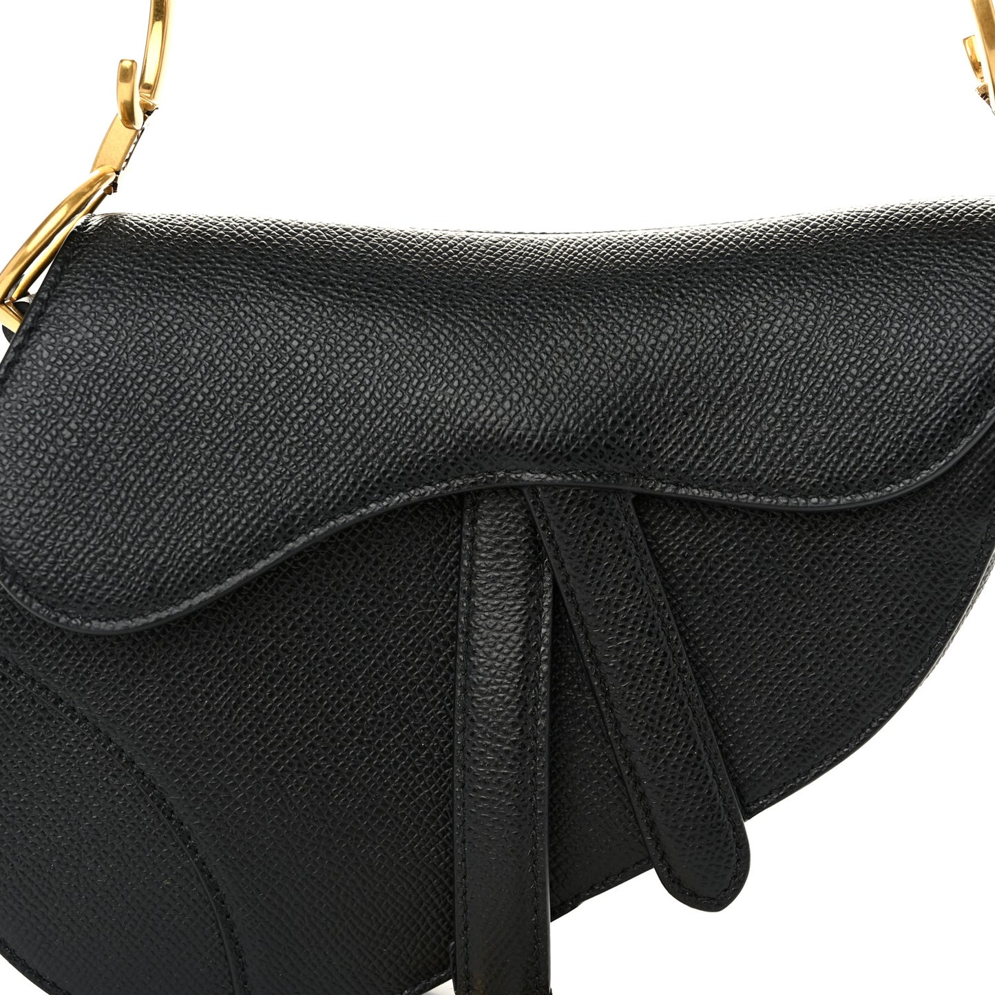 Grained Calfskin Mini Saddle Bag Black