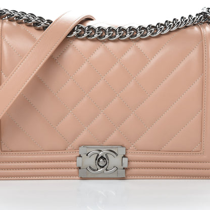 Chanel Calfskin Chevron Quilted New Medium Boy Flap Beige 8 of 11