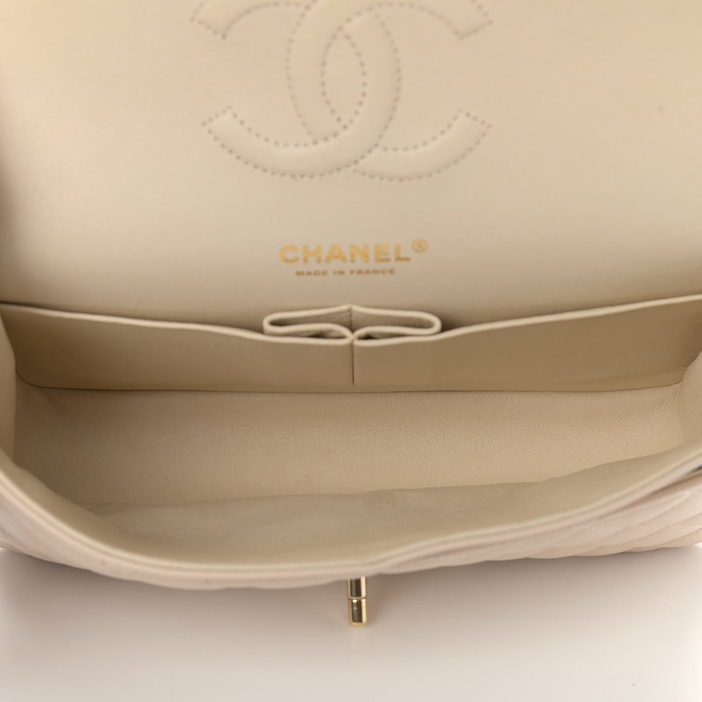 Caviar Quilted Medium Double Flap Light Beige